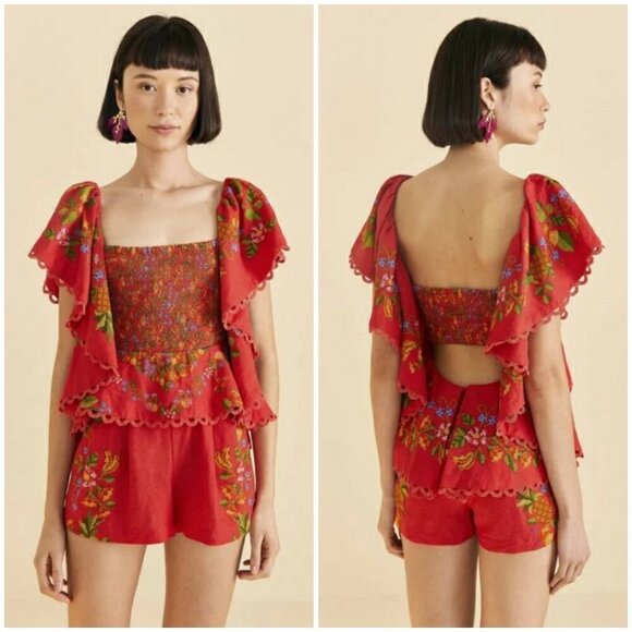 💕FARM RIO💕 Red Tropical Romance Romper XL NWT - Picture 1 of 13